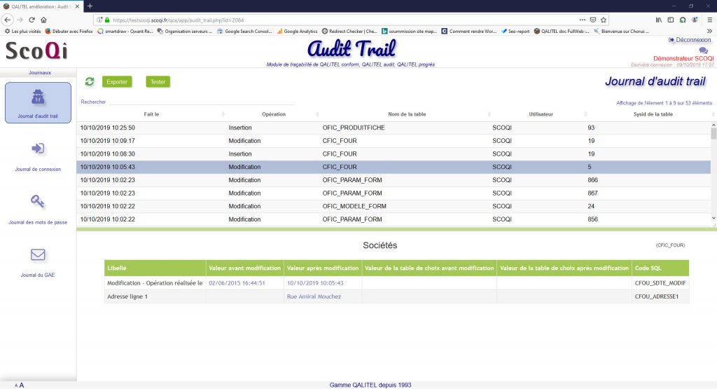 logiciel-gestion-non-conformite-action-qualite-qalitel-conform - module-tracabilite-audit-trail-qalitel-progres-modification