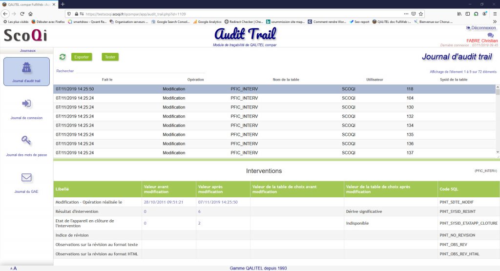 Logiciel-gestion-metrologie-instruments-mesure-gmao-qalitel-compar - module-tracabilite-audit-trail-qalitel-compar-modification